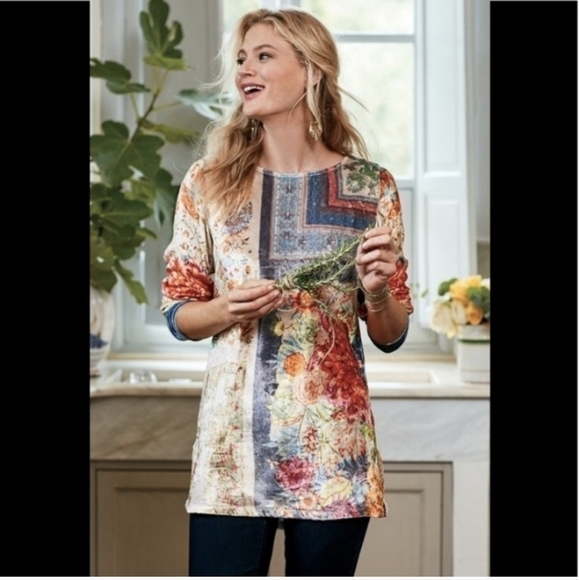 Soft Surroundings Ashbury Floral Velvet Blouse Tunic Top art to wear - Picture 2 of 10